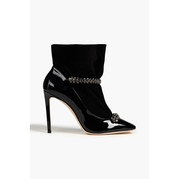 JIMMY CHOO Maruxa 100 suede-paneled embellished patent-leather ankle boots - Picture 4 of 7